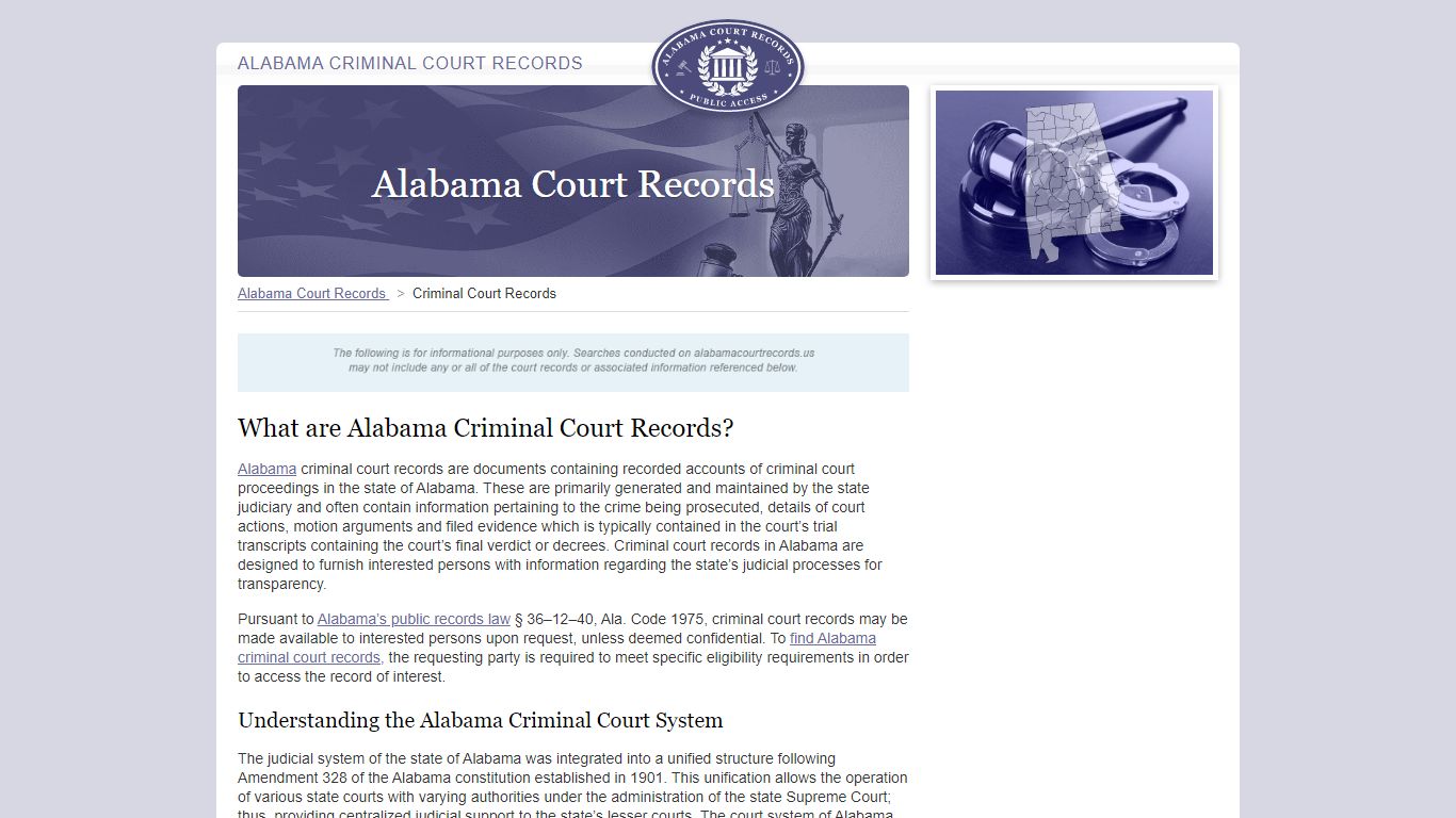 Alabama Criminal Court Records | AlabamaCourtRecords.us